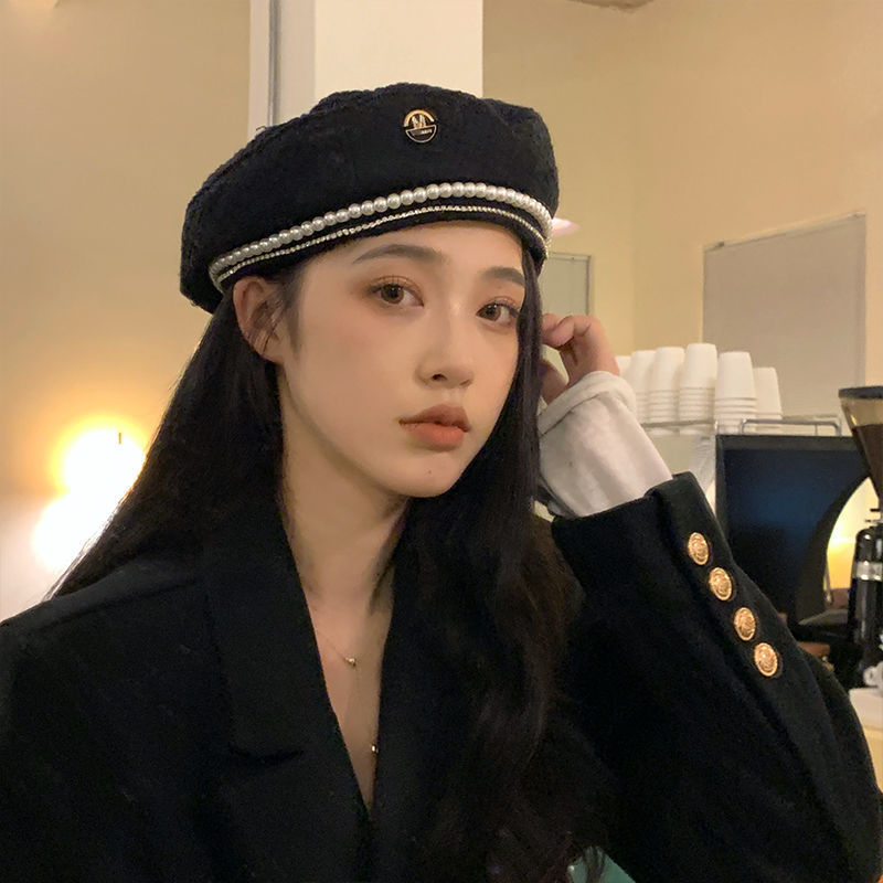 Beret French Wool - W102 kış bere, zincir, inci, Hepburn
