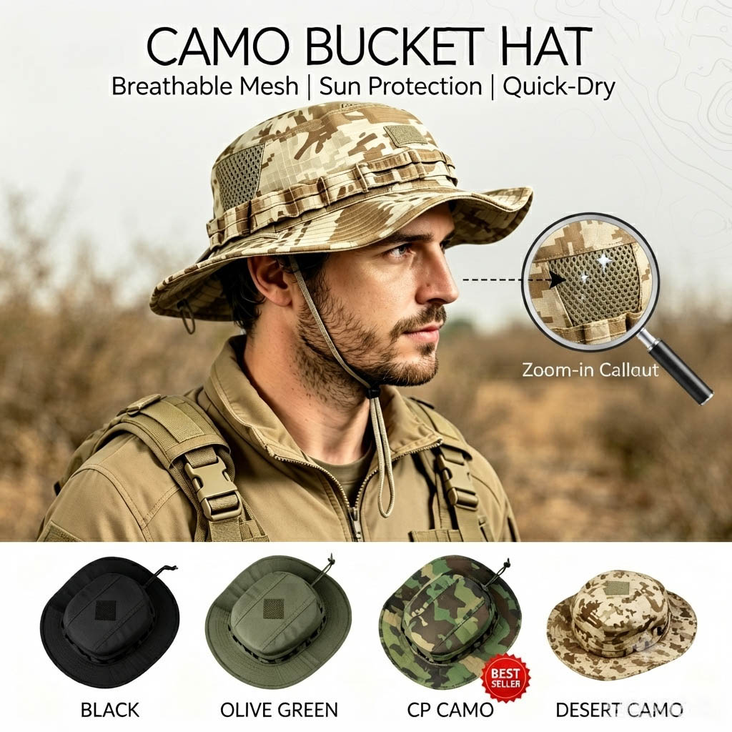 Boonie Hat Tactical - Erkekler İçin Taktiksel Boonie Şapka, Güneş